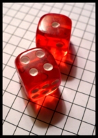 Dice : Dice - 6D - Pair Pale Red Clear  with White Pips Pillow Shape